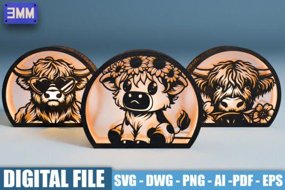 Download 3D Cute Highland Cow Lantern Laser Cut F - Cute Collection
