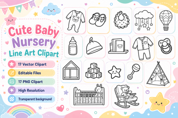Download Cute Baby Nursery Line Art Clipart - Cute Collection