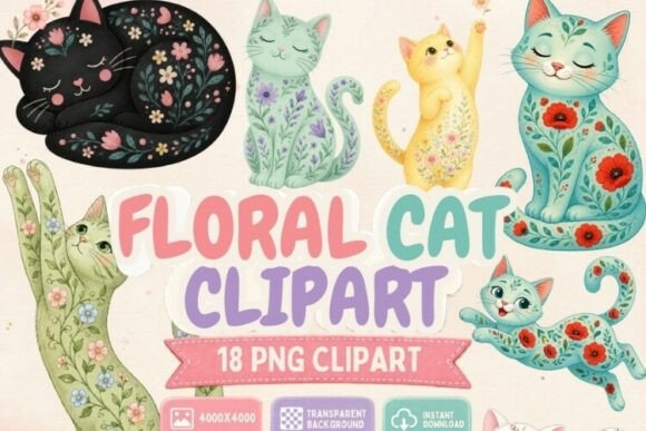 Download Floral Cat Clipart PNG, 18 Cute Flower - Cute Collection