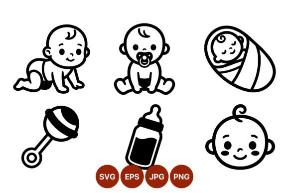 Download Cute Baby Line Art Icons Set - Cute Collection