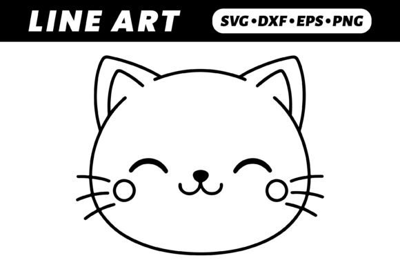 Download Cute Kawaii Cat Face, Simple Line Art - Cute Collection