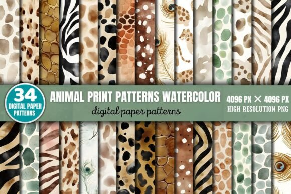 Download Animal Print Patterns Watercolor Digital - Print Collection