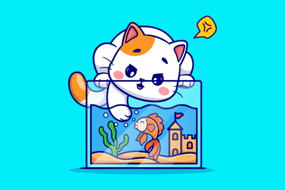 Download Cute Cat Playing with Fish in Aquarium - Cute Collection