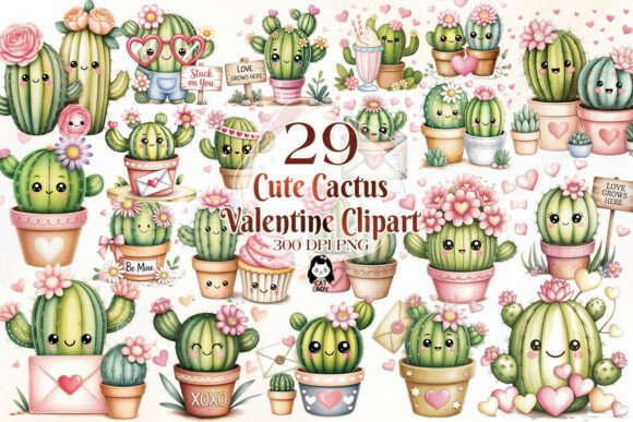 Download Cute Cactus Valentine Clipart Bundle - Cute Collection