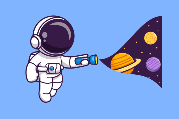 Download Cute Astronaut with Flashlight in Space - Cute Collection