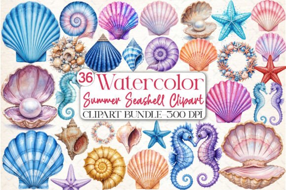 Download Watercolor Summer Seashell Clipart - Seashell Collection