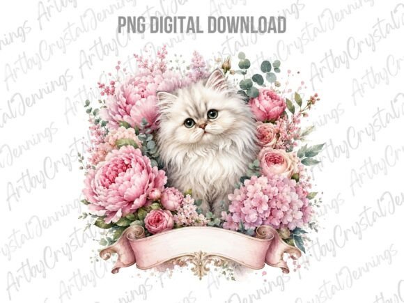 Download Cute Pink Floral Kitten Clipart PNG - Cute Collection