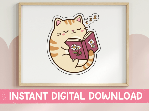 Download Sleepy Cat Reading a Book Sticker - Sticker Collection