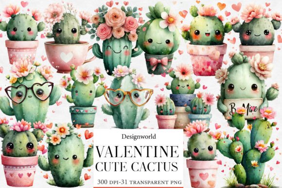 Download Cute Cactus Valentine Clipart Bundle - Cute Collection