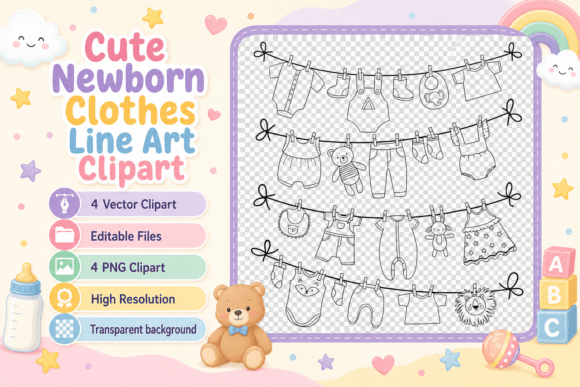 Download Cute Newborn Clothes Line Art Clipart - Cute Collection