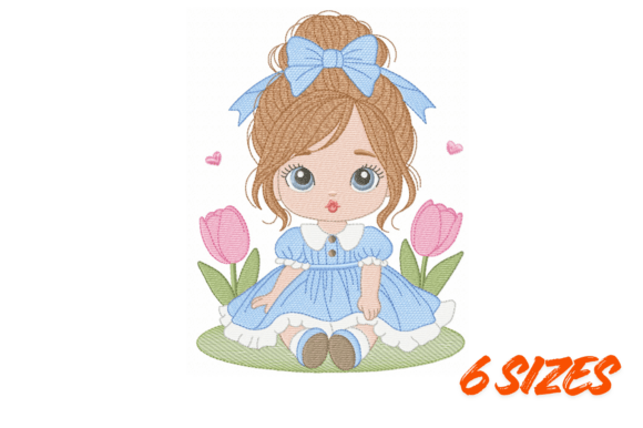 Download Cute Blue Dress Girl Embroidery Design - Cute Collection