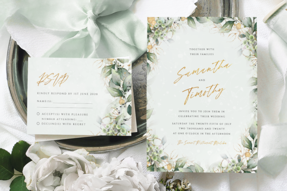 Download Green &amp; Gold Wedding Invitation Template - Wedding Collection