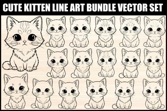 Download Cute Kitten Line Art Bundle Vector Set - Cute Collection