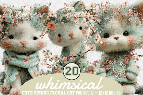 Download Whimsical Cute Spring Floral Cat Clipart - Cute Collection