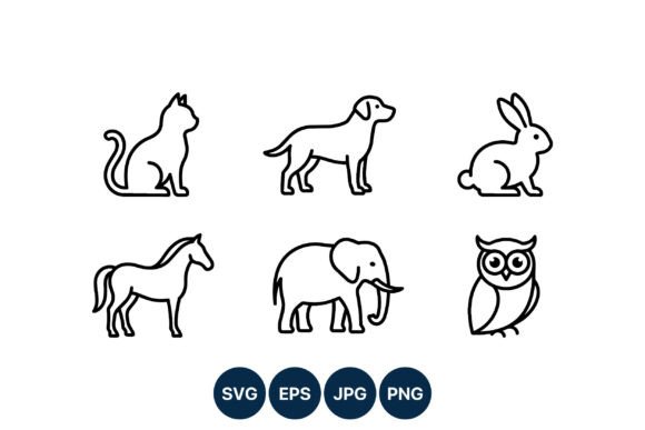 Download Black and White Animal Line Art Icons - White Collection