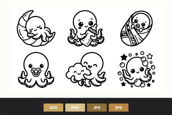 Download Cute Kawaii Octopus Baby Line Art - Cute Collection
